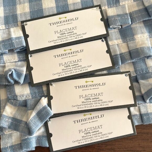 Set (4) Custom Easter 14” by 19” Cotton Easter Blue Gingham Placemats - Picture 7 of 8